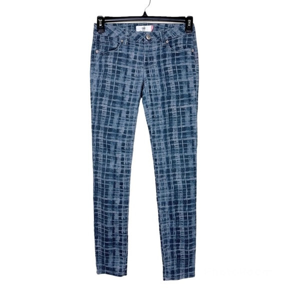 CAbi Style 3047 Blue Grid Tie Dye 5-Pocket Curvy Jeggings Stretch Jeans 2 - Picture 1 of 11
